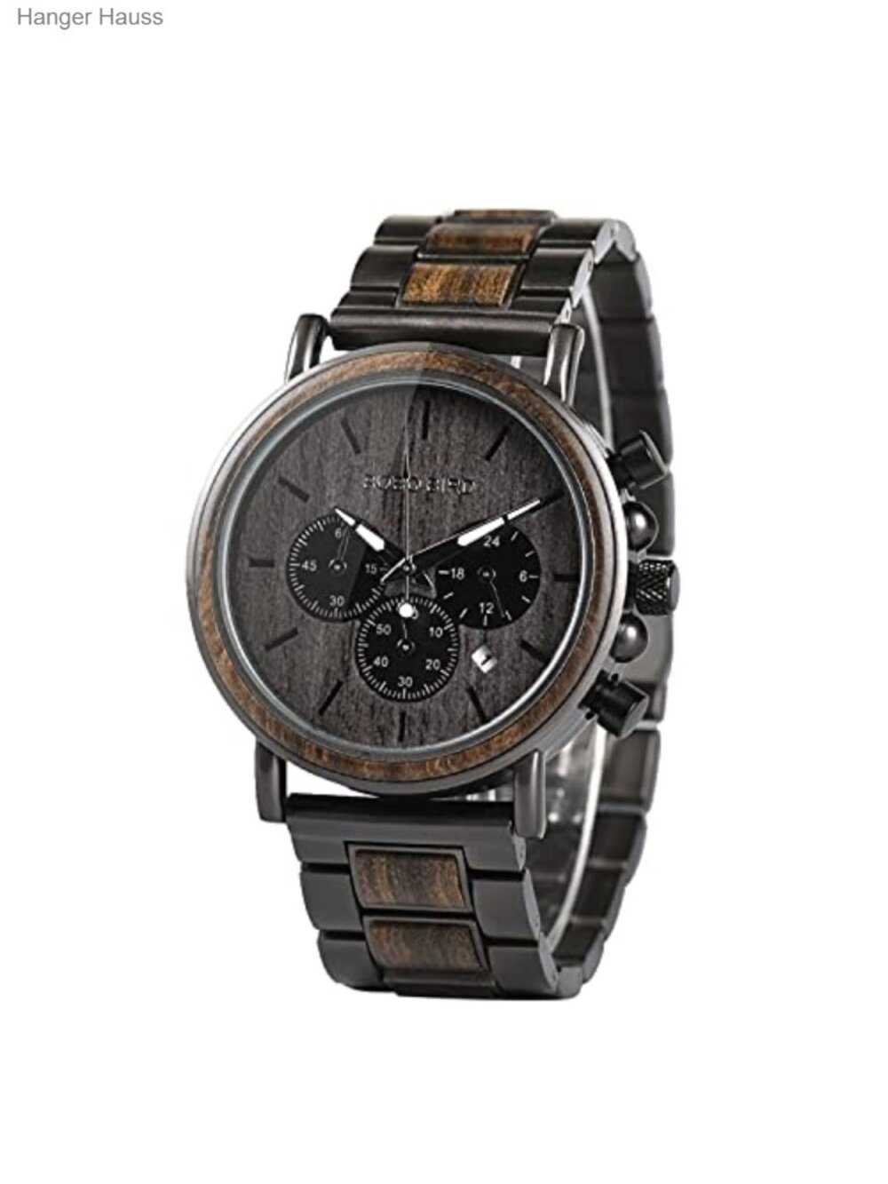 Men's Wood & Stainless Steel Chronograph Military Quartz Casual Wristwatch